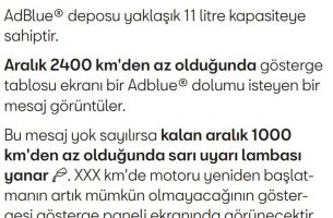 Adblue ışığı yandıktan sonra kaç km gider