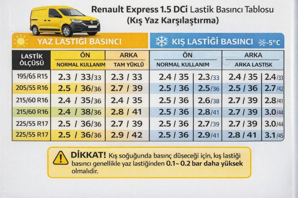 Renault Express 1.5 dci lastik basıncı kaç olmalı